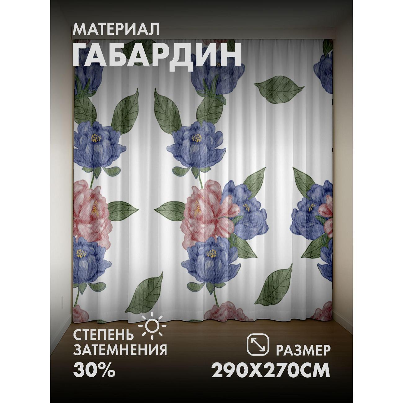 Изображение товара Фотошторы 365home Акварельный узор: розовые и синие, 2 шт., 145x270 см