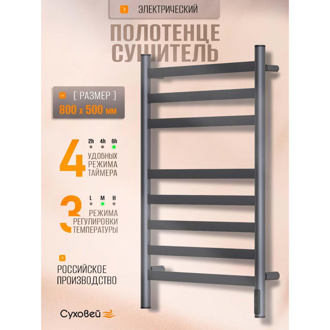 Изображение товара Полотенцесушитель Суховей Соната SSF85001GM 800x500, графит матовый