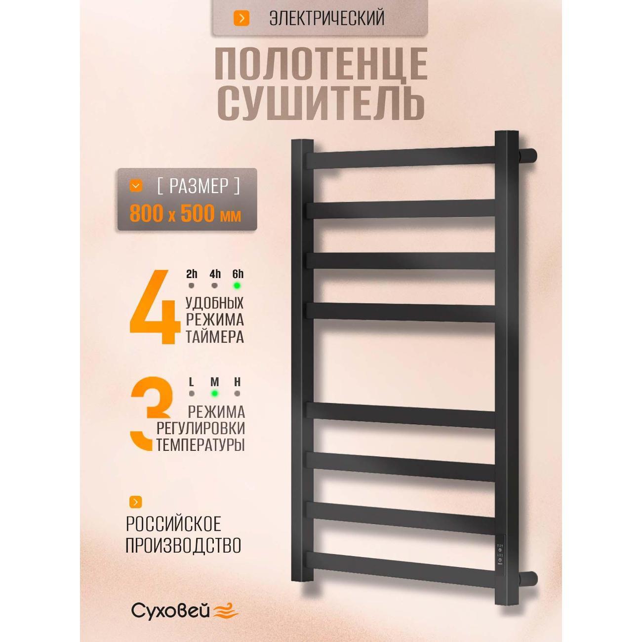 Изображение товара Полотенцесушитель Суховей Триумф TSR85001BM 800x500, черный матовый