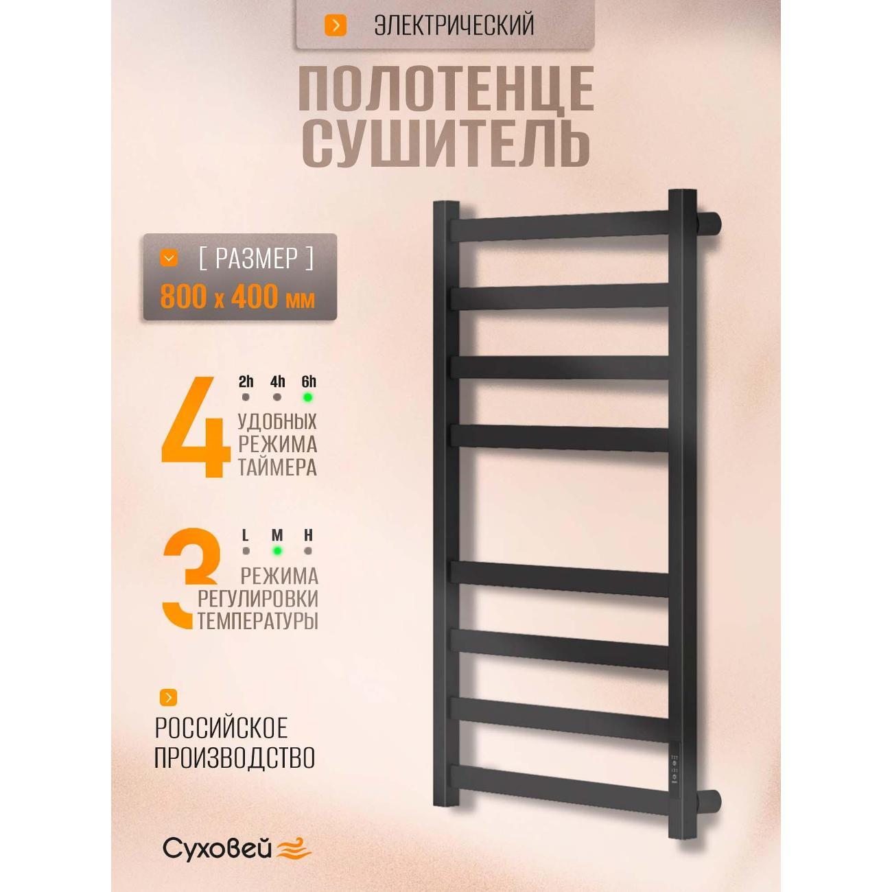 Изображение товара Полотенцесушитель Суховей Триумф TSR84001BM 800x400, черный матовый