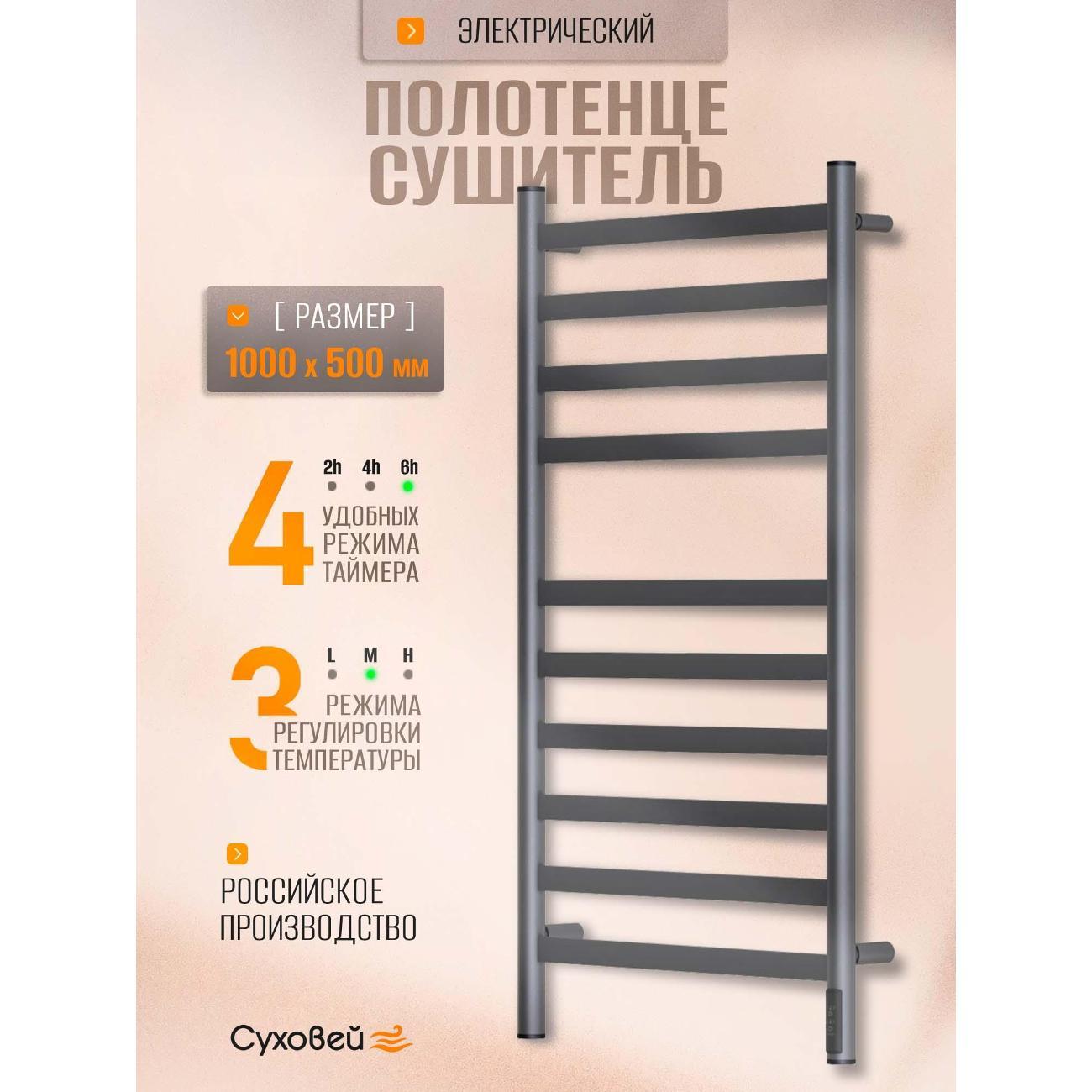 Изображение товара Полотенцесушитель Суховей Соната SSF05001GM 1000x500, графит матовый