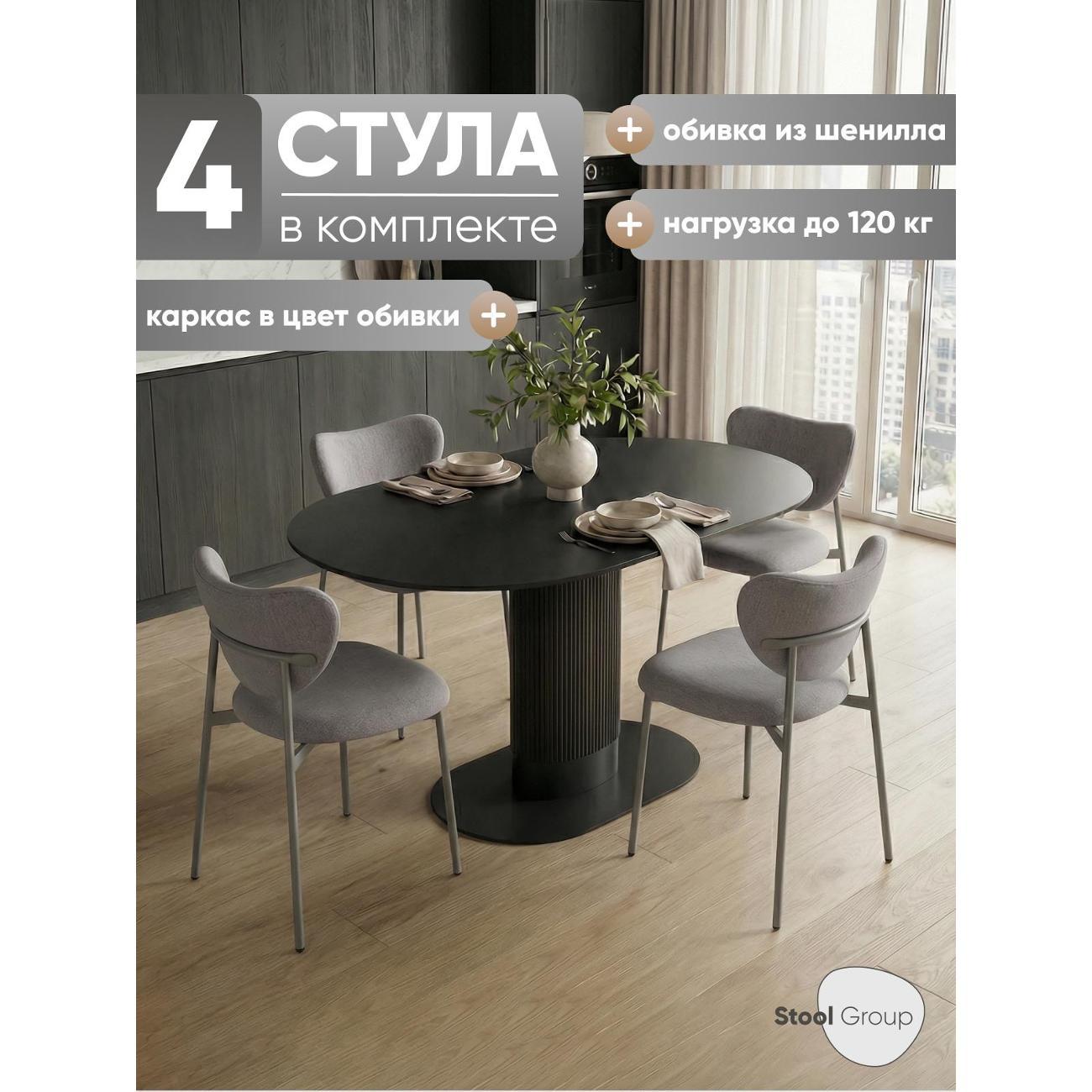 Изображение товара Стул обеденный Stool Group Rina велюр серый, каркас серый (комплект 4 стула)