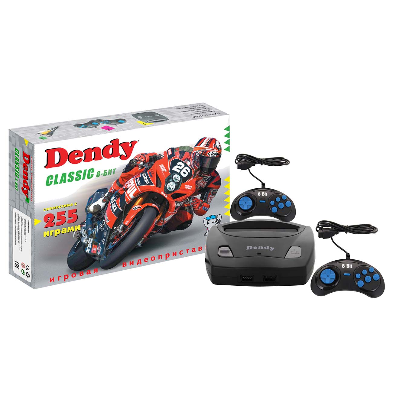 Игровая консоль Dendy Classic 8Bit (255 игр, проводные геймпады, RCA)