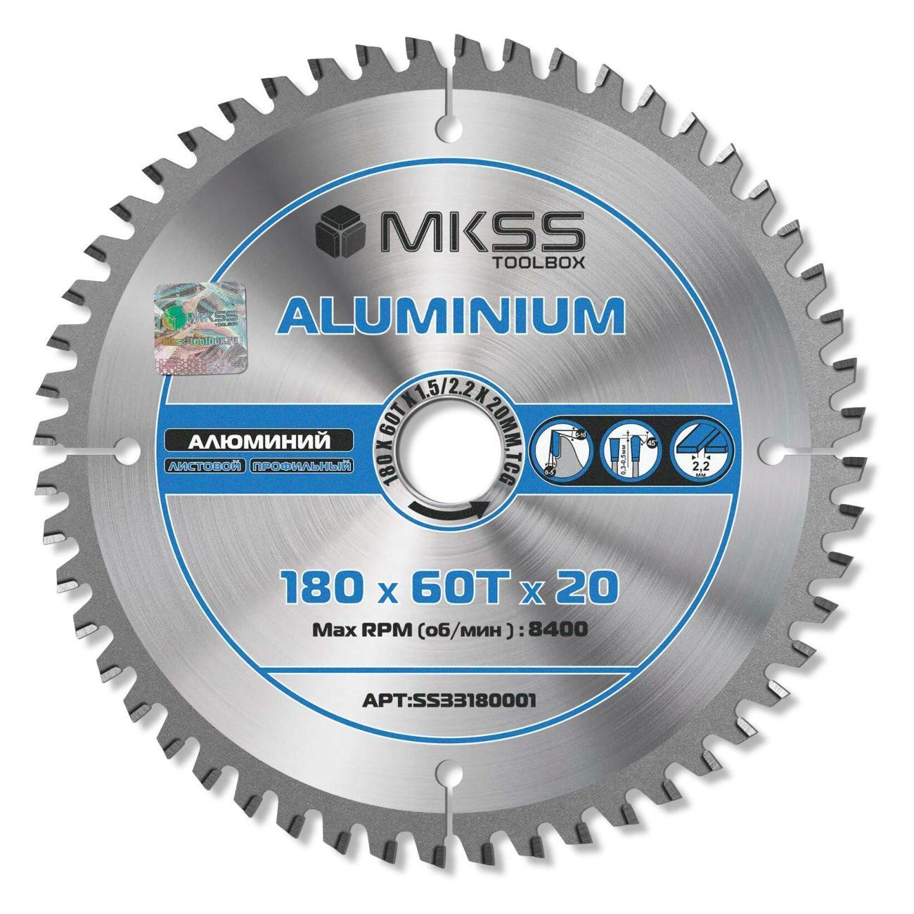 Изображение товара Диск пильный MKSS 180х60Тх1,5/2,2х20мм Aluminium MKSS