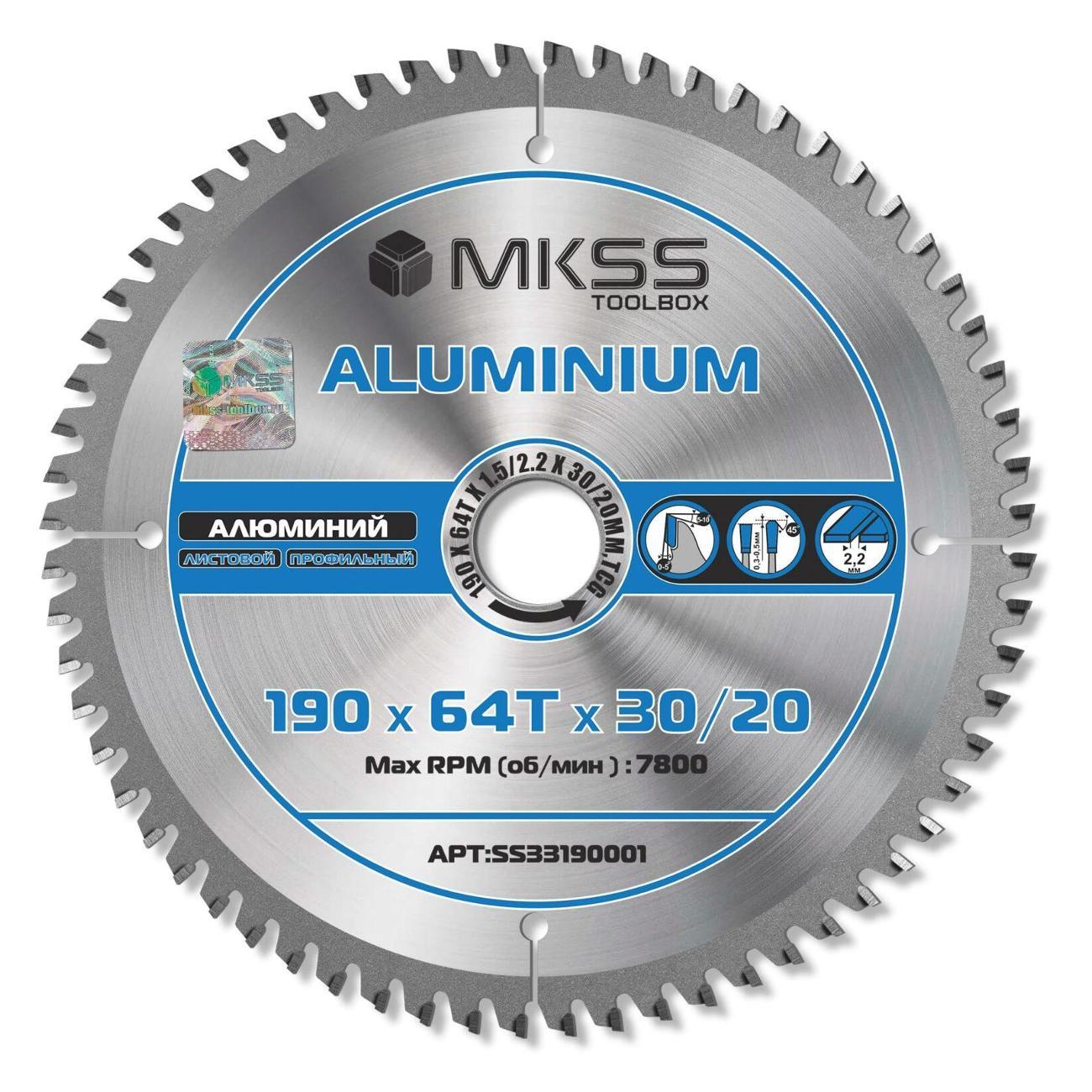 Изображение товара Диск пильный MKSS 190х64Тх1,5/2,2х30/20мм Aluminium MKSS