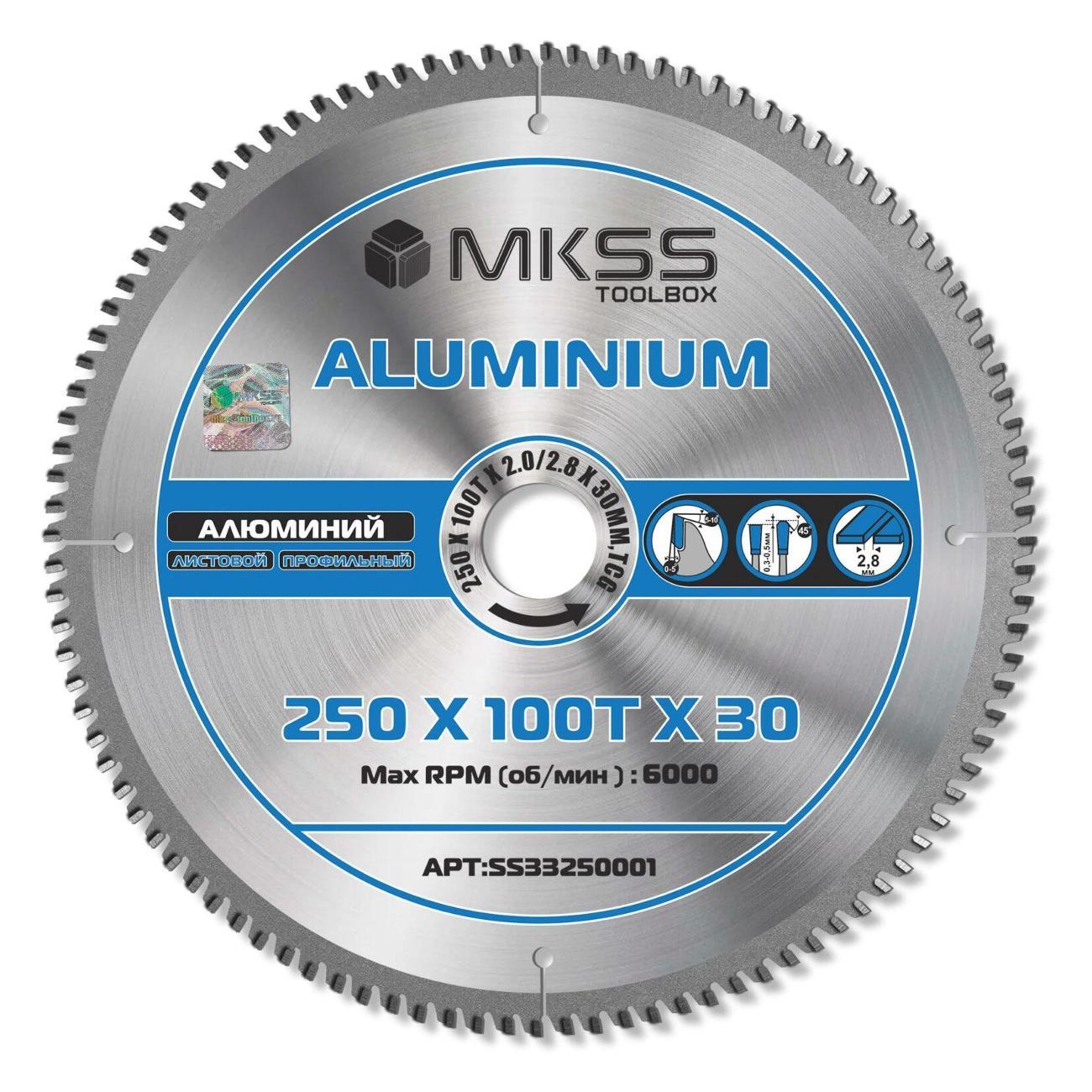 Изображение товара Диск пильный MKSS 250х100Тх2,0/2,8х30мм Aluminium MKSS