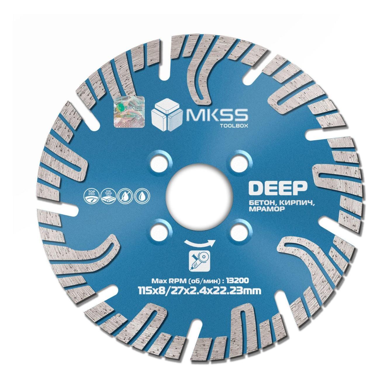 Изображение товара Круг алмазный MKSS по бетону турбо-сегмент DEEP 115х2,4x8/27х22,23