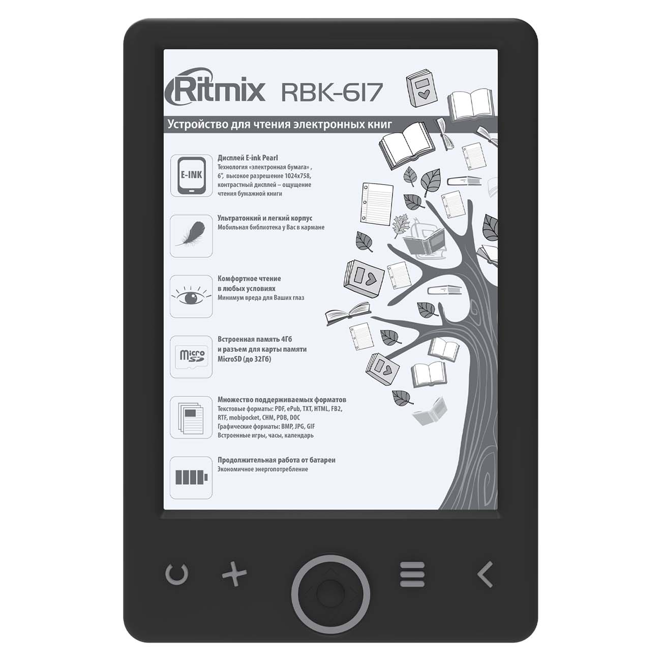 Купить Электронная книга Ritmix RBK-617 Black в каталоге интернет магазина  М.Видео по выгодной цене с доставкой, отзывы, фотографии - Москва