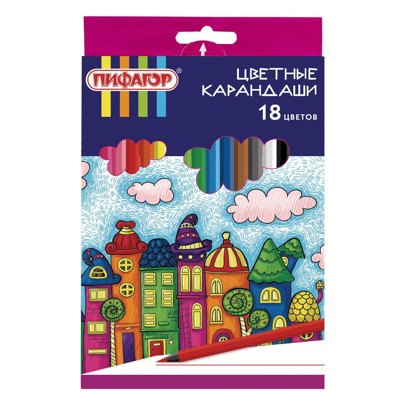 Изображение товара Карандаш Пифагор Карандаши цветные ПИФАГОР Домики 18цв