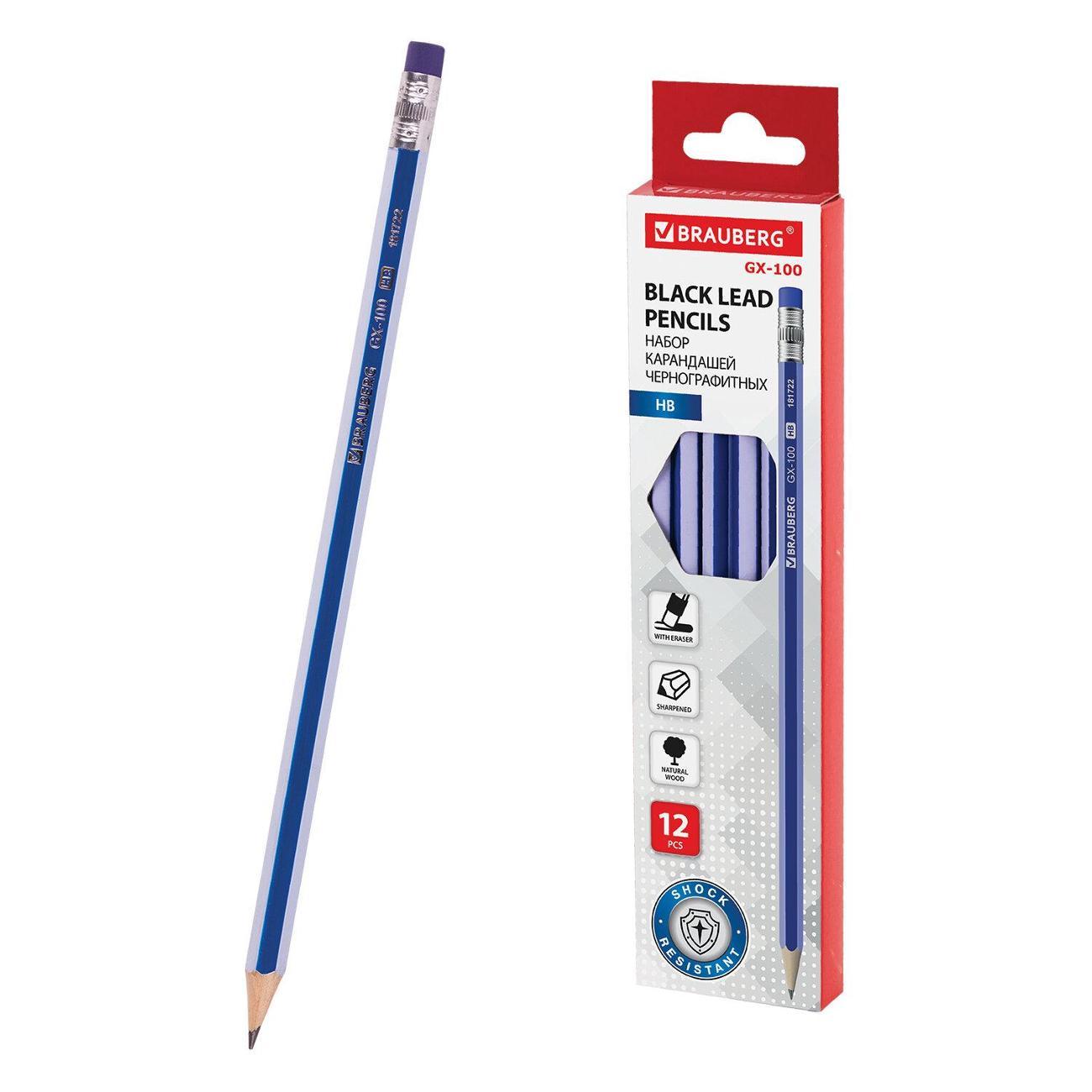 Изображение товара Карандаш Brauberg Карандаши ч/гр BRG GX-100 12шт HB, с ластиком