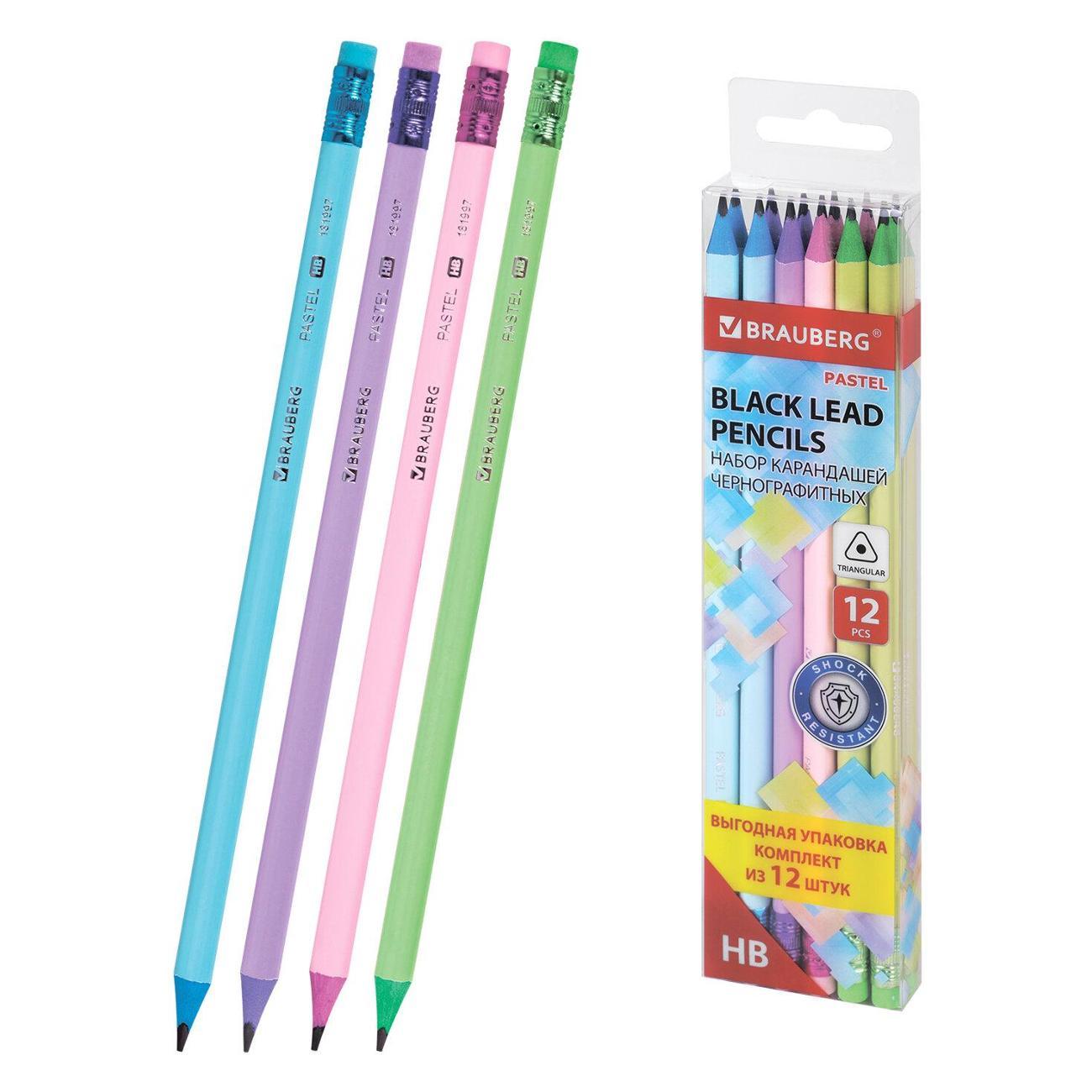Изображение товара Карандаш Brauberg Карандаш ч/гр BRG PASTEL 12шт HB с ластиком