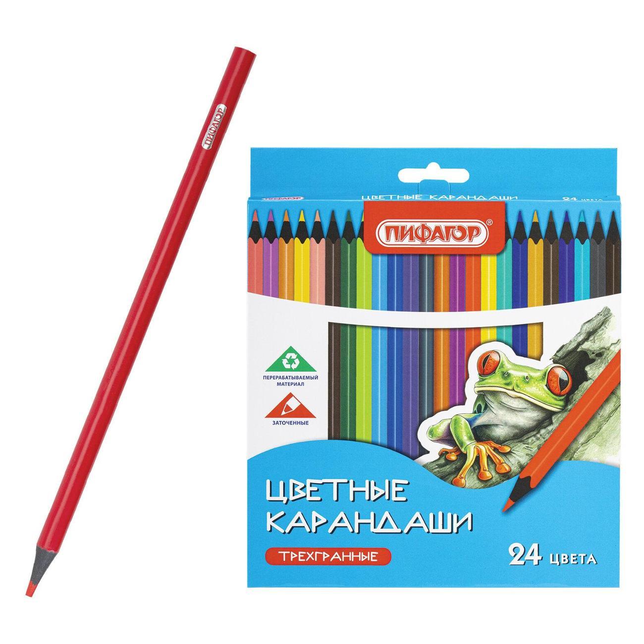Изображение товара Карандаш Пифагор Карандаши цветные ПИФАГОР 24цв тёмный