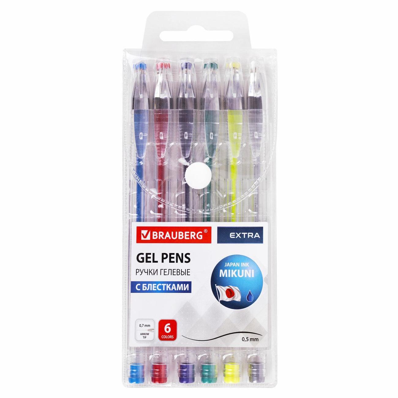 Изображение товара Ручка для письма Brauberg Ручки гелевые BRAUBERG EXTRA 6 цветов блёстки