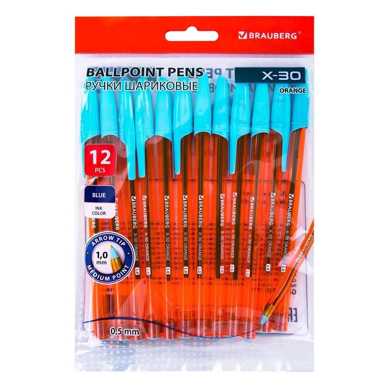 Изображение товара Ручка для письма Brauberg Ручка шар BRG X-55 ORANGE линия 0,5мм синяя 12шт