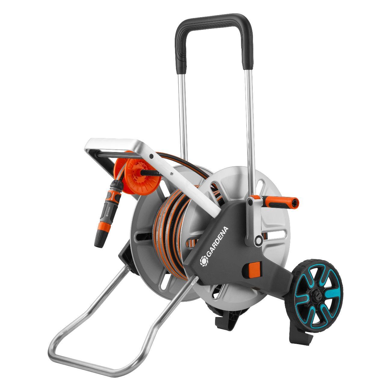 Изображение товара Тележка для шланга Gardena Тележка для шланга металлическая CleverRoll M Easy с шлангом FLEX 25 м (13 мм (1/2") и комплектом для полива