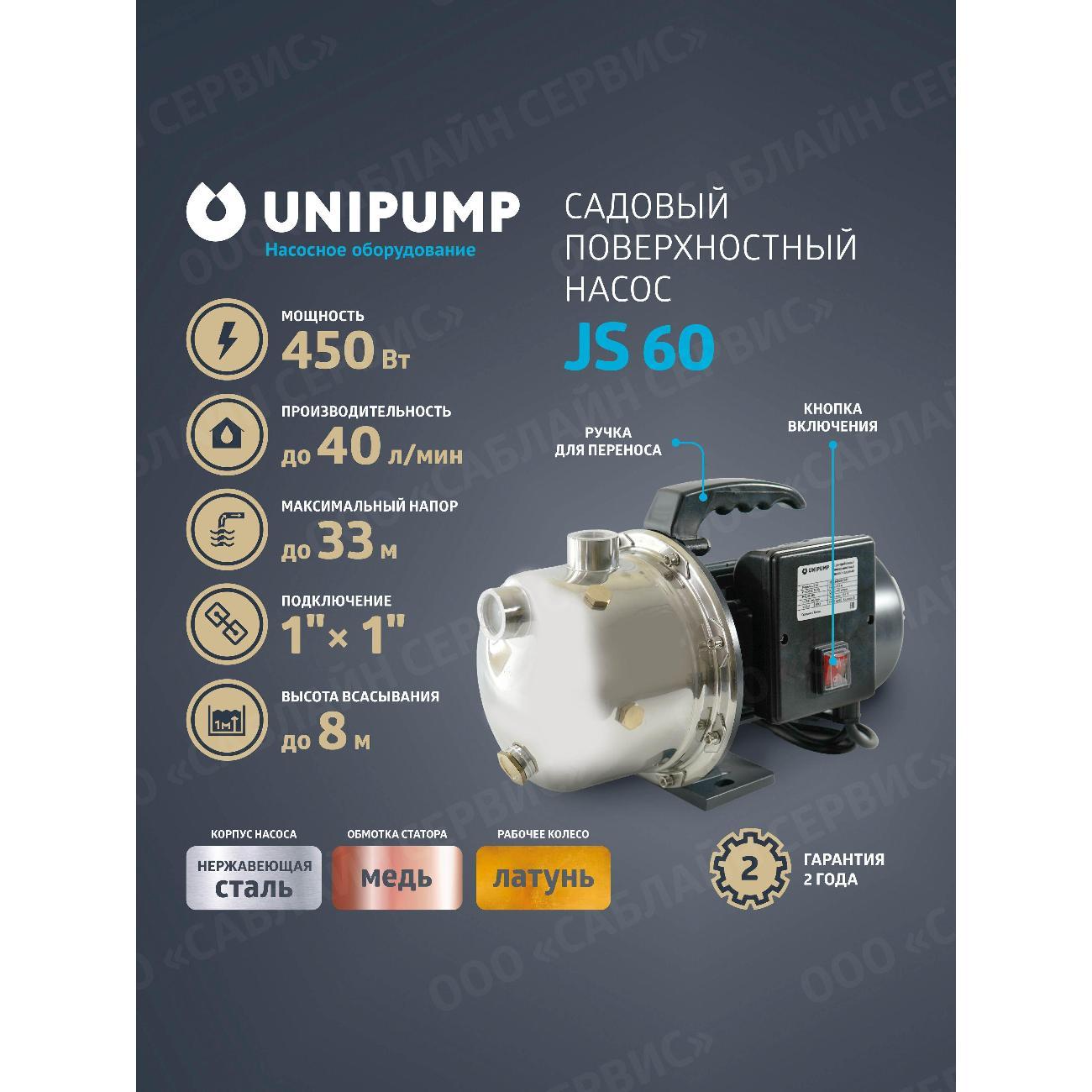 Изображение товара Насос поверхностный UNIPUMP JS2902/._хром_красный_темно-серый_40_33