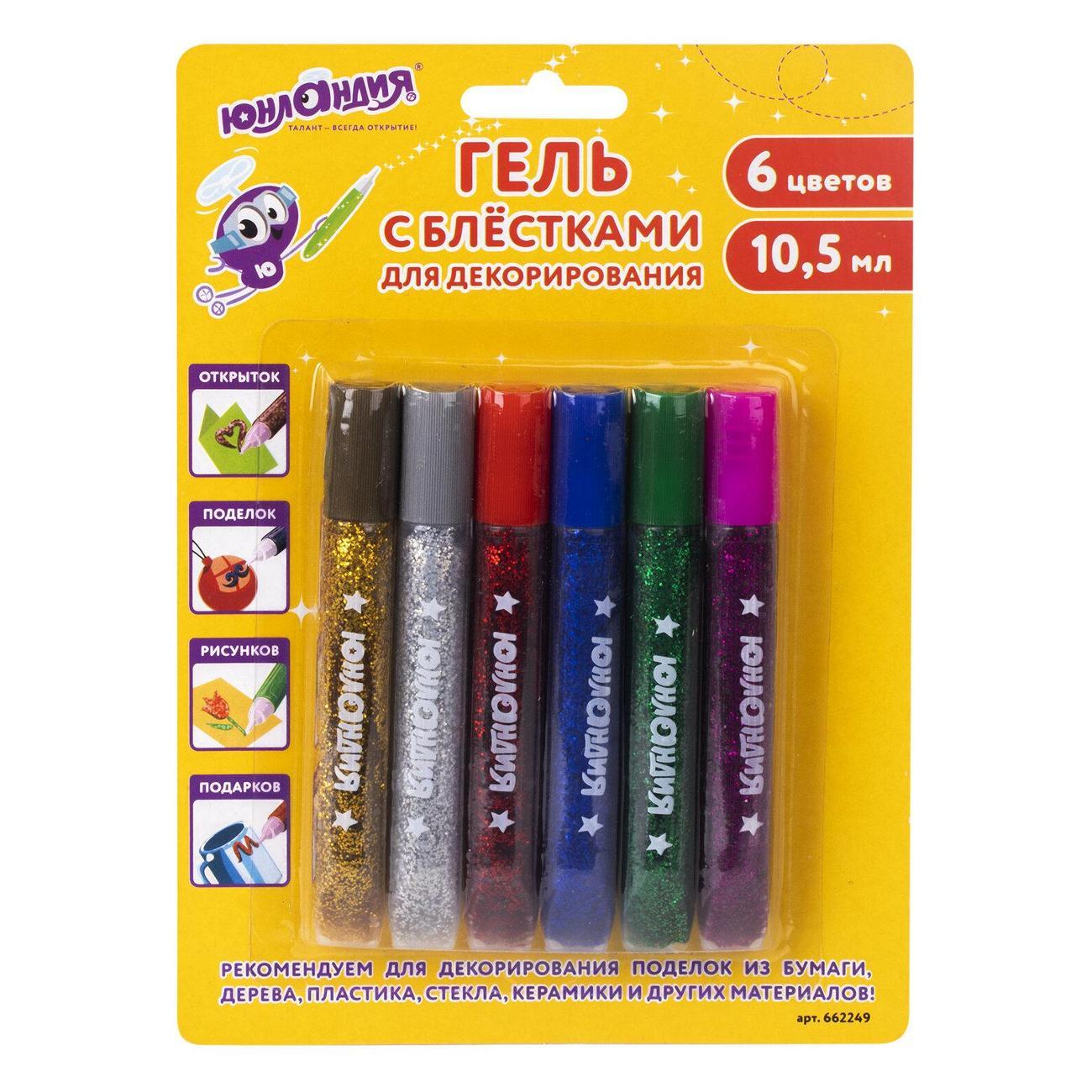Изображение товара Набор для творчества Юнландия Гель-клей с блёстками ЮНЛАНДИЯ 6цв по 10,5мл*