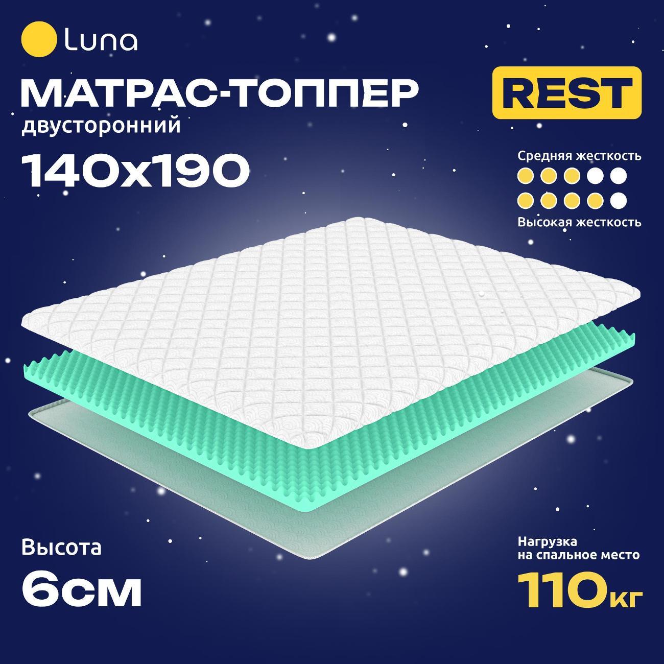 Изображение товара Матрас-топпер Luna Матрас-топпер на диван, на кровать Luna Rest, ортопедический, двусторонний, 140x190x6 см