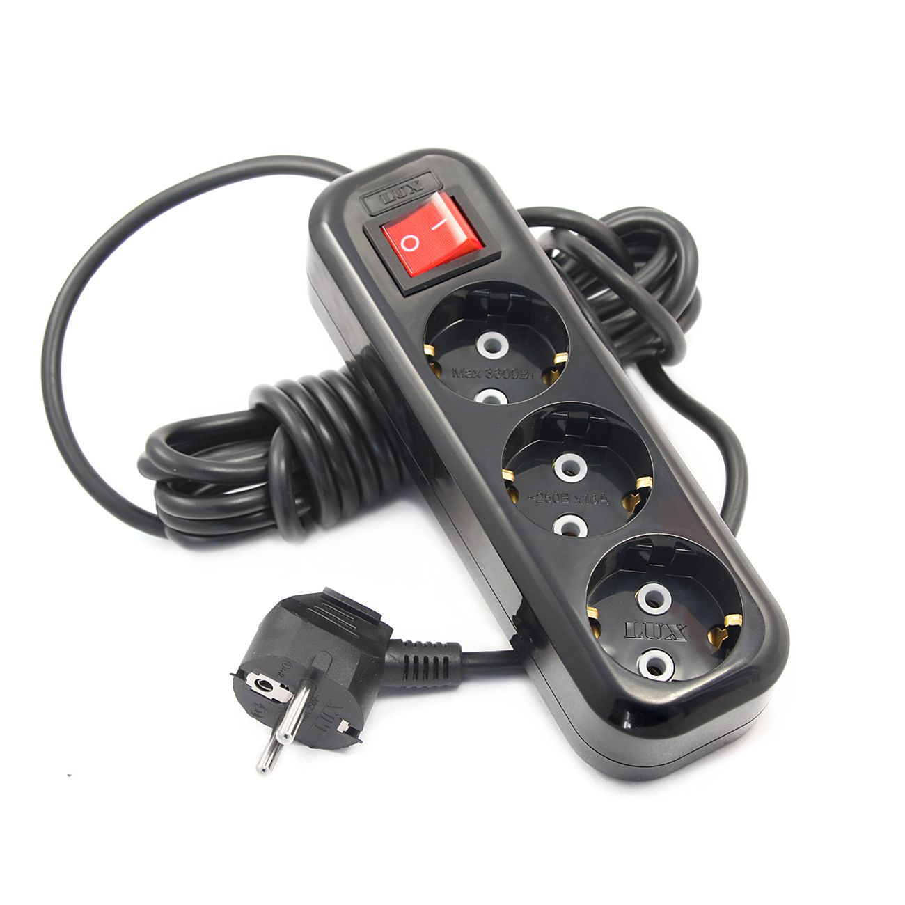 Изображение товара Удлинитель сетевой Lux с заземлением У3-ЕВК-02 16А 3м черный