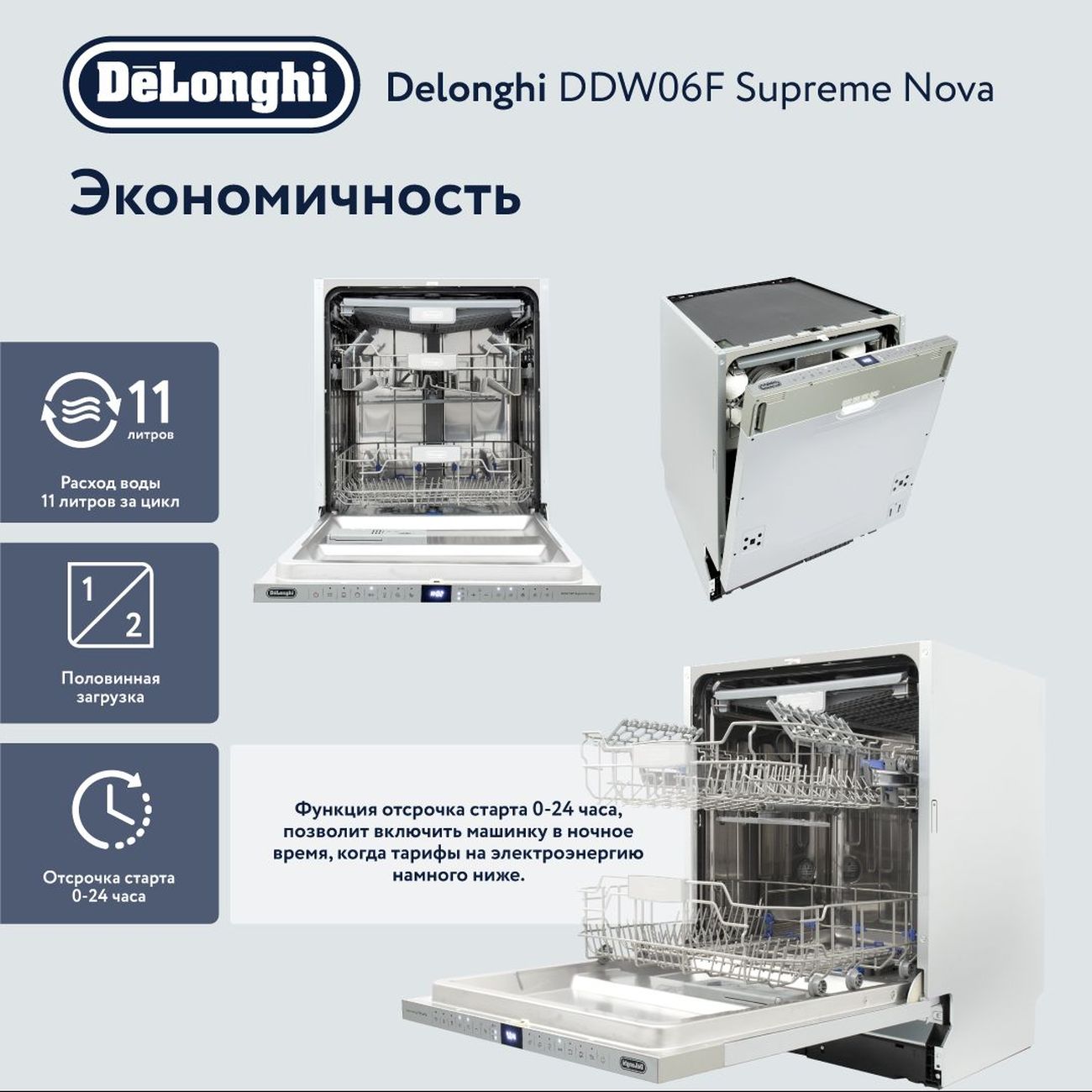 Купить Встраиваемая посудомоечная машина 60 см DeLonghi DDW06F Supreme nova  в каталоге интернет магазина М.Видео по выгодной цене с доставкой, отзывы,  фотографии - Москва