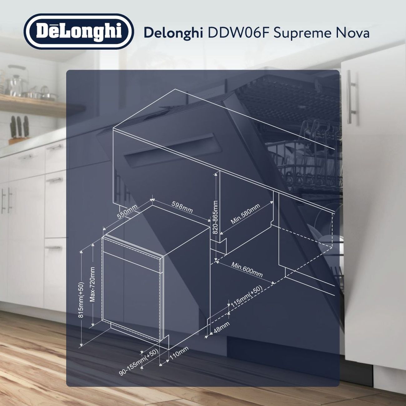 Купить Встраиваемая посудомоечная машина 60 см DeLonghi DDW06F Supreme nova  в каталоге интернет магазина М.Видео по выгодной цене с доставкой, отзывы,  фотографии - Москва