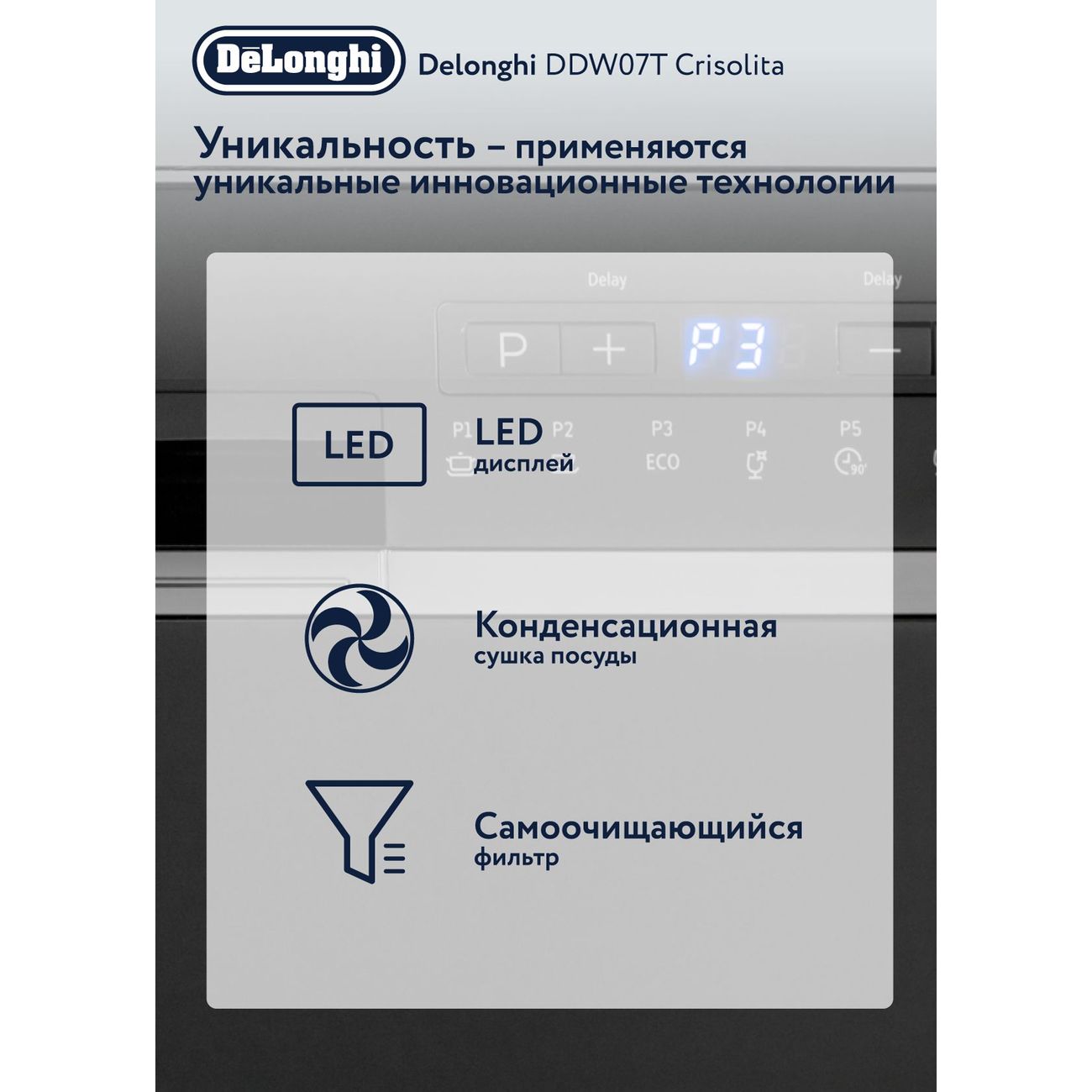 Посудомоечная машина 60 см DeLonghi DDW07T Crisolita