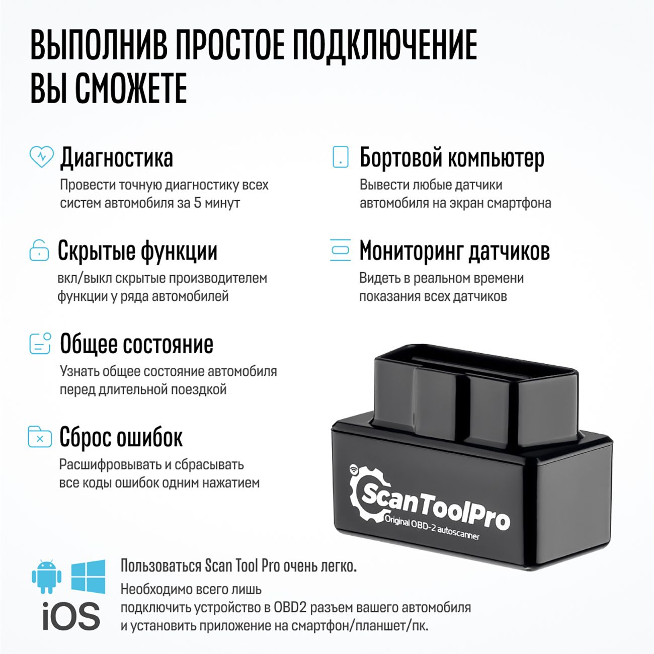 Автосканер Scan Tool Pro Black Edition Wi-Fi OBD2 ELM327 v1.5+