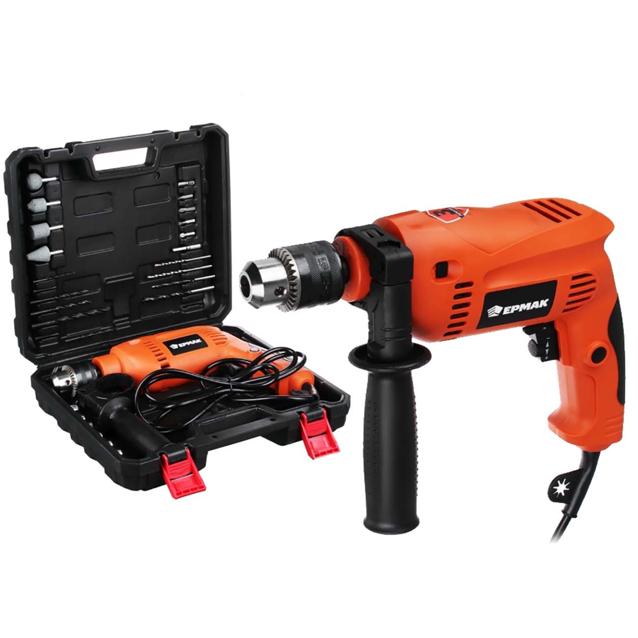 Изображение товара Набор ЕРМАК "Профи": Дрель ударная с набором инструмента, 28 предметов (693-044)