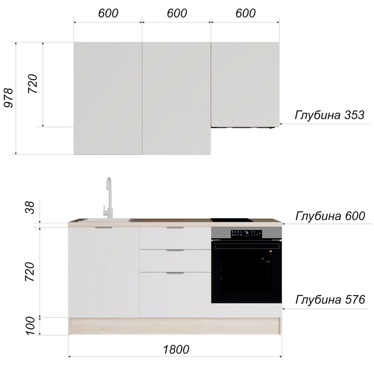 Купить Кухня модульная GoodLine 1800L с левой столешницей 180 см, сонома/ белый лак в каталоге интернет магазина М.Видео по выгодной цене с  доставкой, отзывы, фотографии - Москва