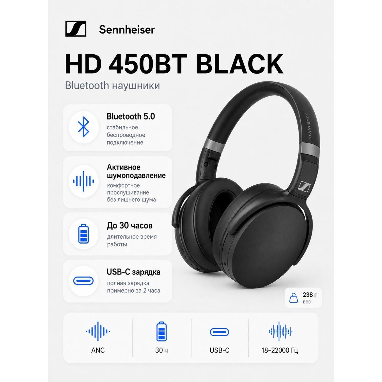 Изображение товара Наушники беспроводные Sennheiser HD 450BT