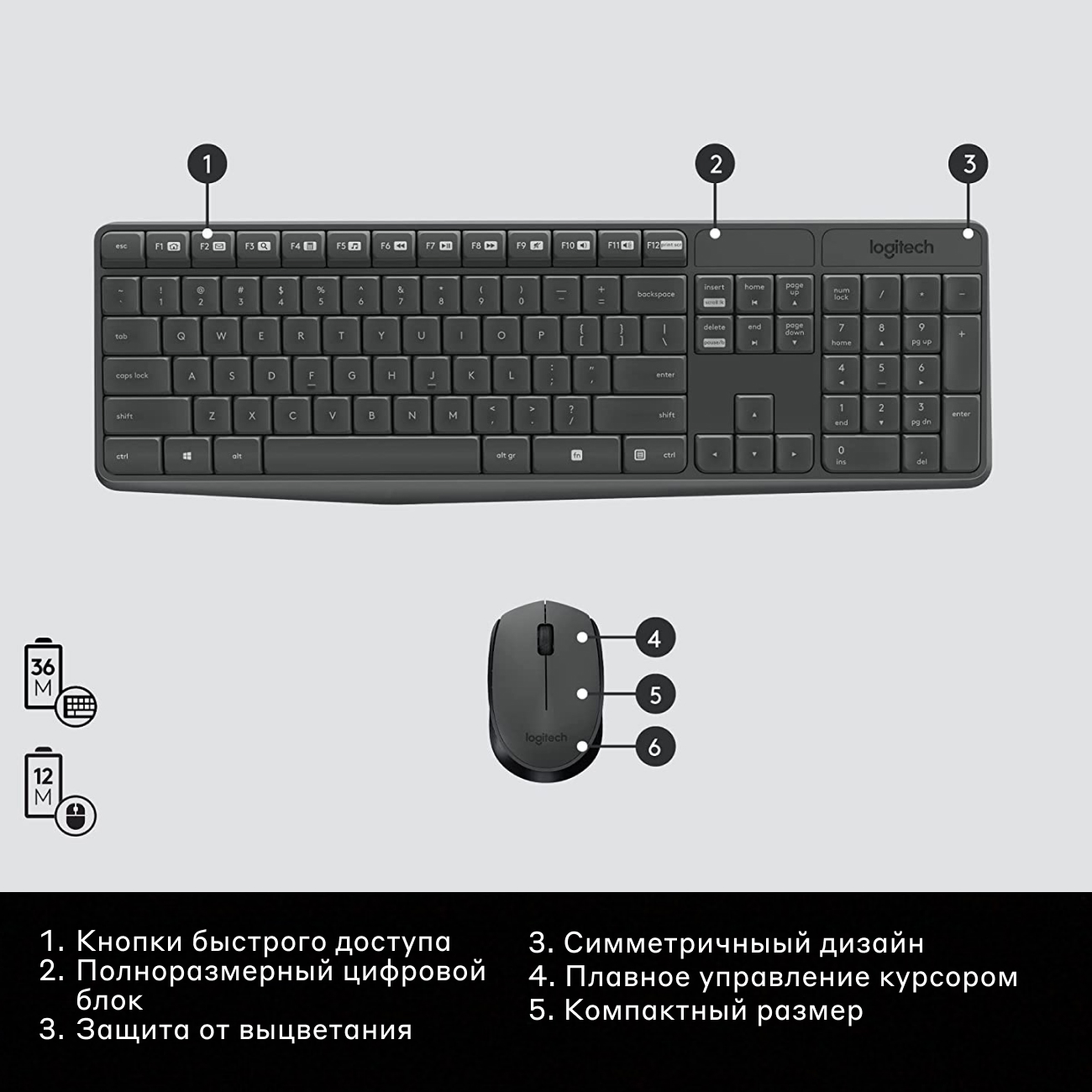 Комплект клавиатура+мышь Logitech MK235 Grey (920-007948)