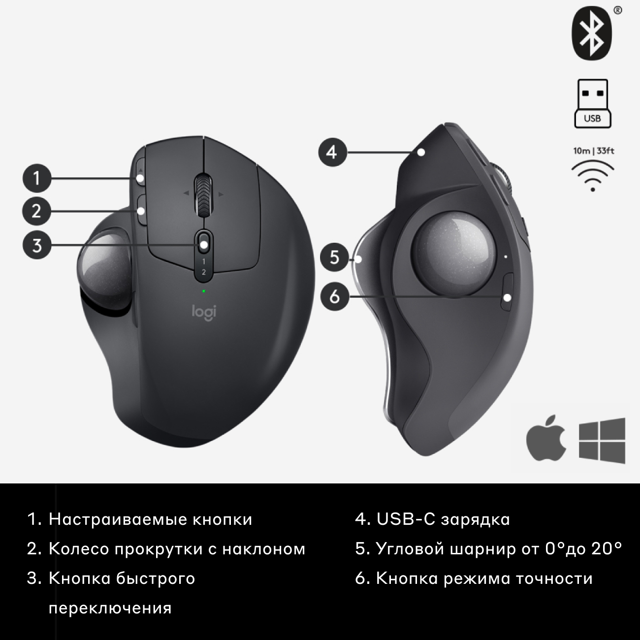 Купить Мышь беспроводная Logitech MX Ergo (910-005179) в каталоге интернет  магазина М.Видео по выгодной цене с доставкой, отзывы, фотографии - Москва