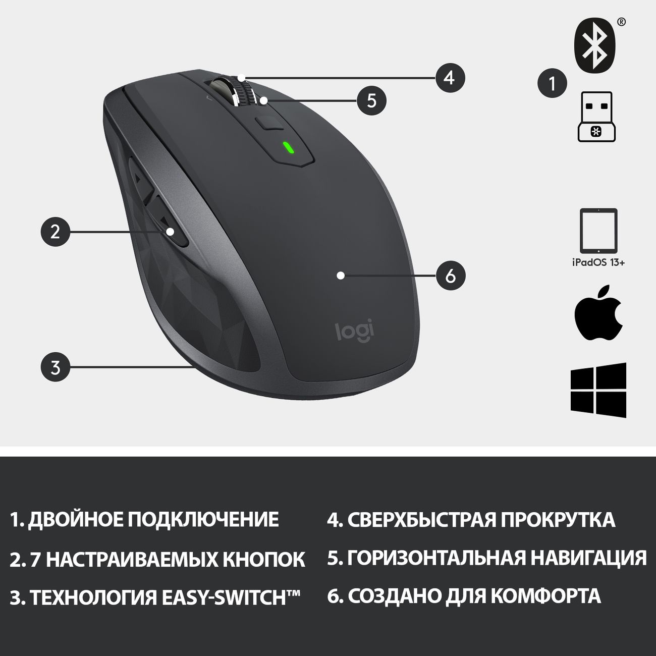 Купить Мышь беспроводная Logitech MX Anywhere 2S (910-005153) в каталоге  интернет магазина М.Видео по выгодной цене с доставкой, отзывы, фотографии  - Москва