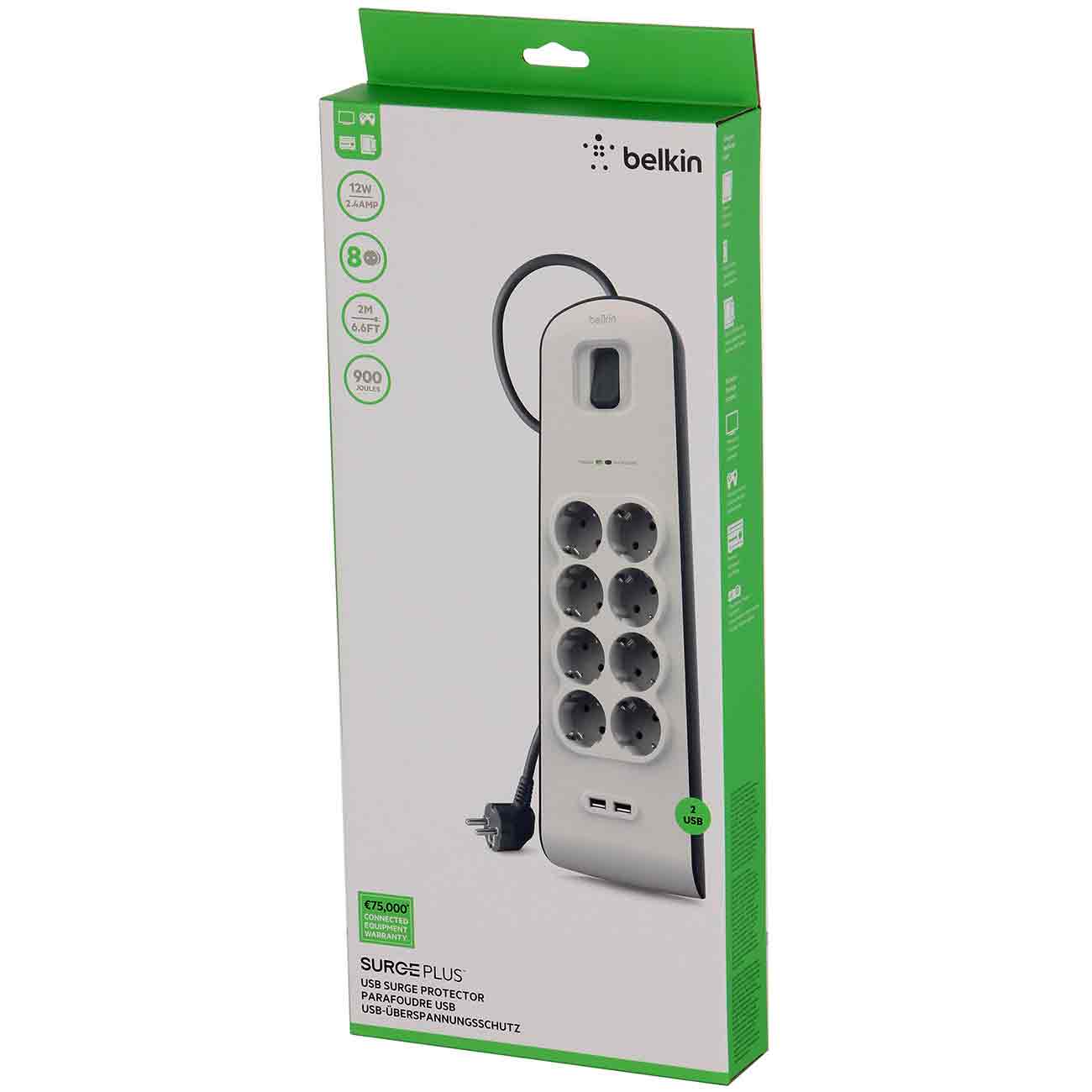 Купить Сетевой фильтр Belkin 8 розеток/2xUSB, макс 900Дж 2м White  (BSV804vf2M) в каталоге интернет магазина М.Видео по выгодной цене с  доставкой, отзывы, фотографии - Москва