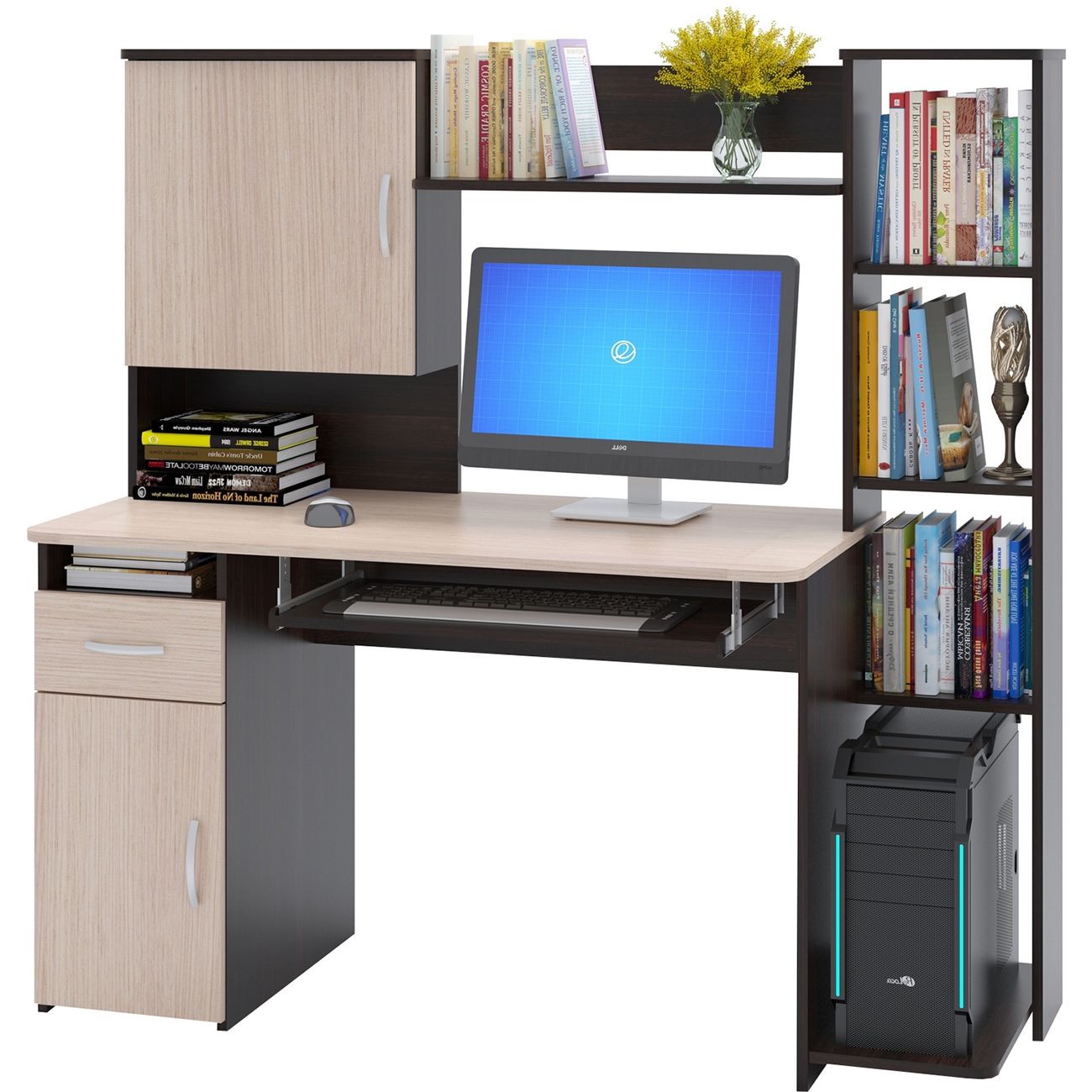 Изображение товара Стол компьютерный Сокол Меб.фабрика КСТ-11.1 Венге/Беленый дуб