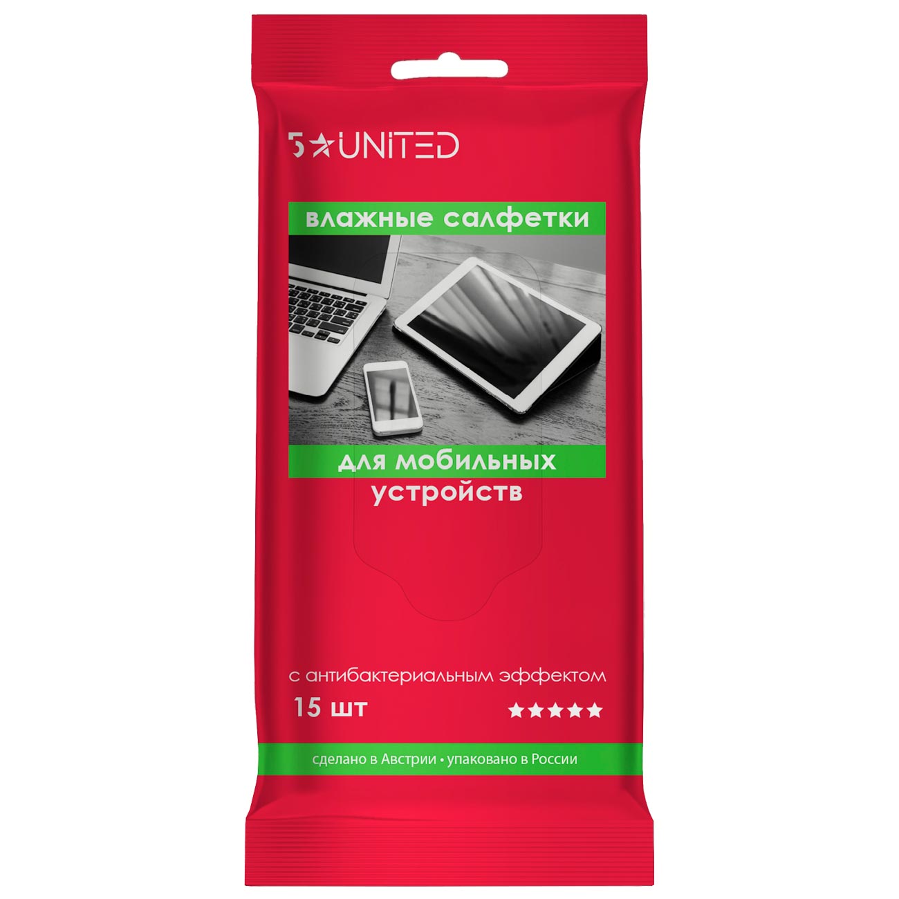 Изображение товара Чистящее средство для ТВ 5 Star United 502 влажные для моб.устройств 15шт.