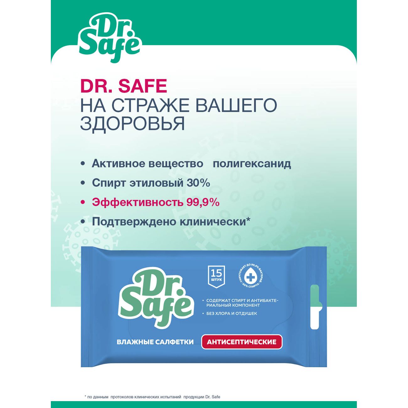 Спиртовые антисептические салфетки Dr.Safe без запаха, 15 штук