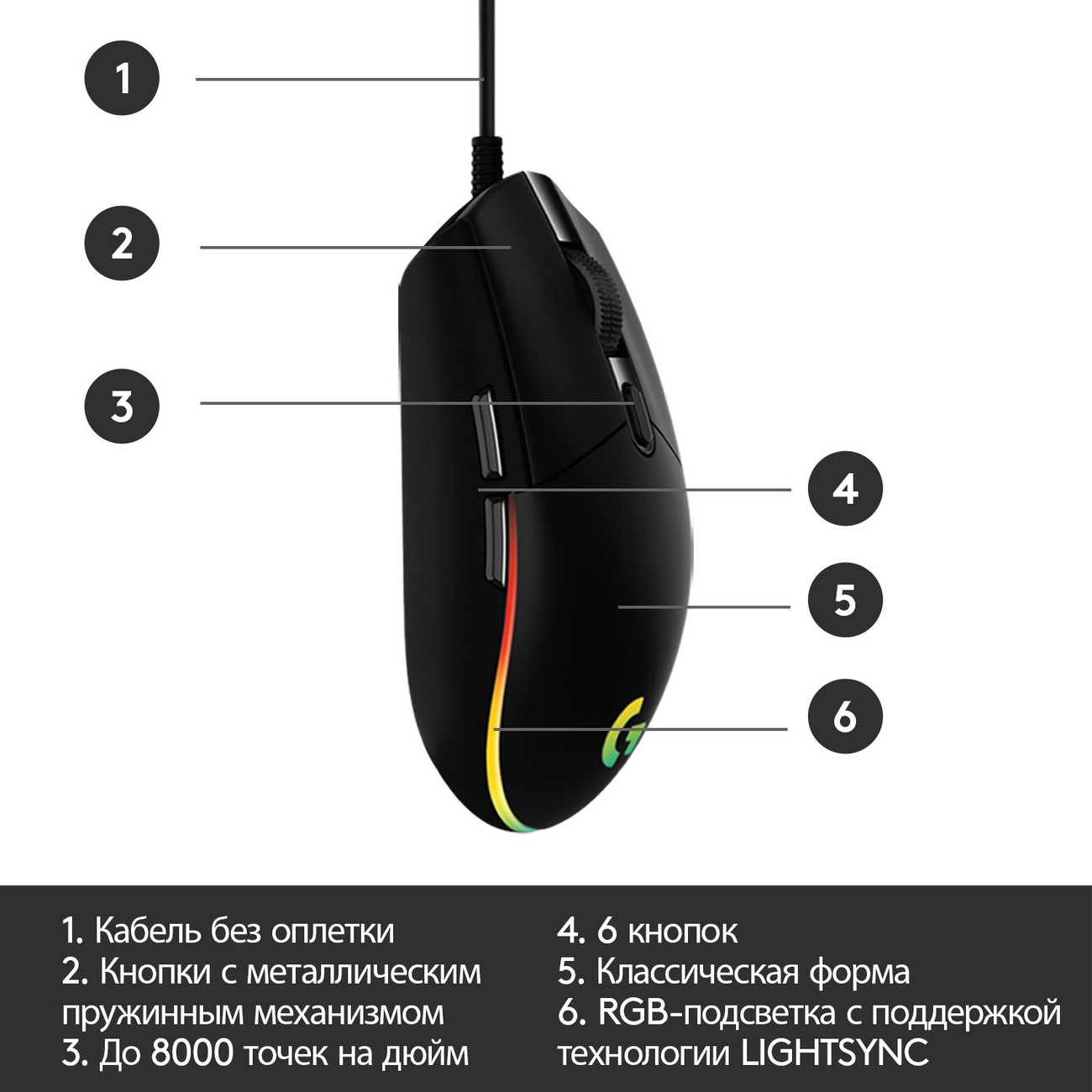 Игровая мышь Logitech G102 LightSync Black (910-005823)