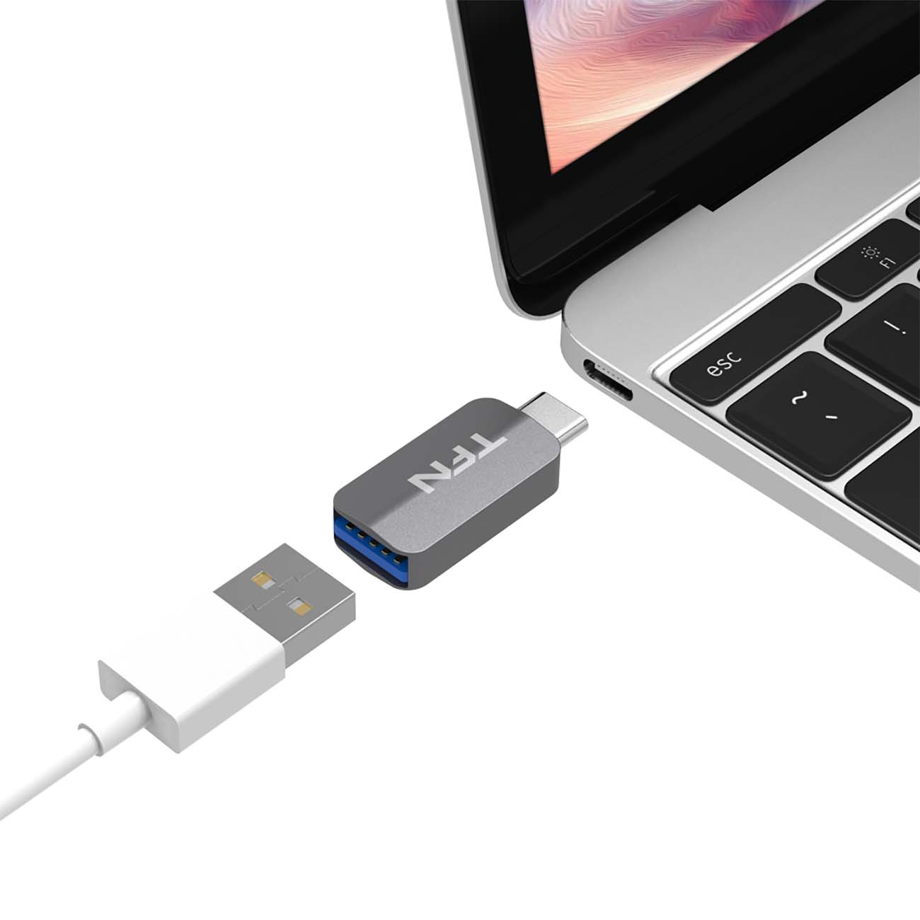 Кабель USB Type-C TFN OTG USB-A мама/USB-C папа, Grey