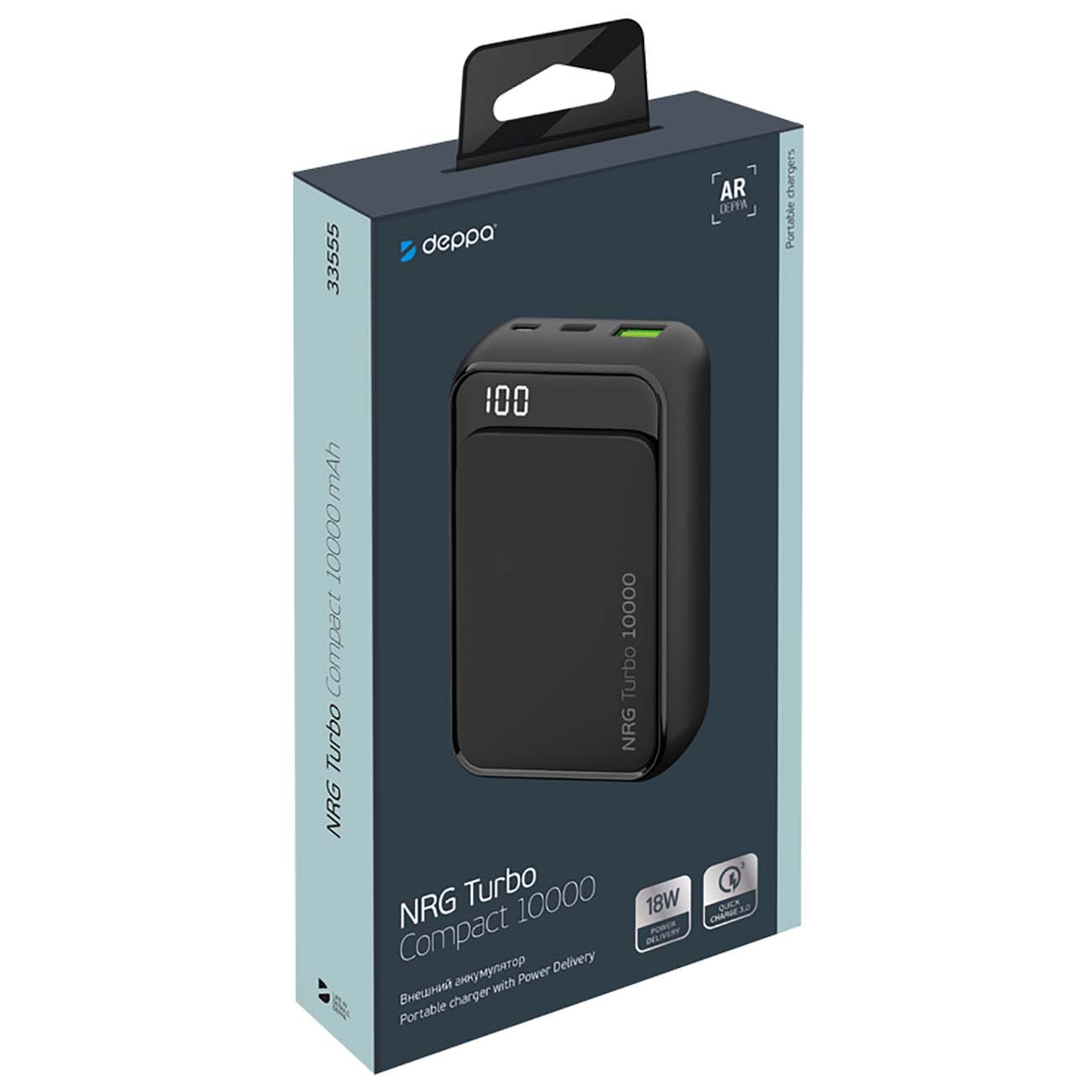 Купить Внешний аккумулятор Deppa NRG Turbo Compact 10000mAh QC 3.0 Black в  каталоге интернет магазина М.Видео по выгодной цене с доставкой, отзывы,  фотографии - Москва