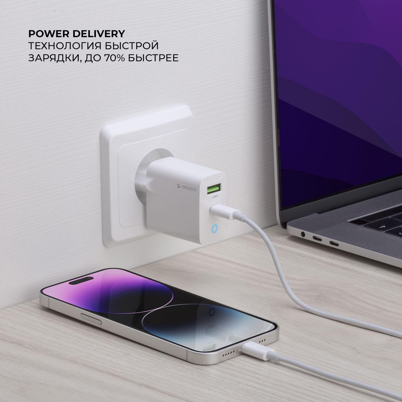 Купить Сетевое зарядное устройство Deppa USB-C+USB A 20W + дата-кабель  USB-C-Lightning MFI 1.2м белый (11396) в каталоге интернет магазина М.Видео  по выгодной цене с доставкой, отзывы, фотографии - Москва