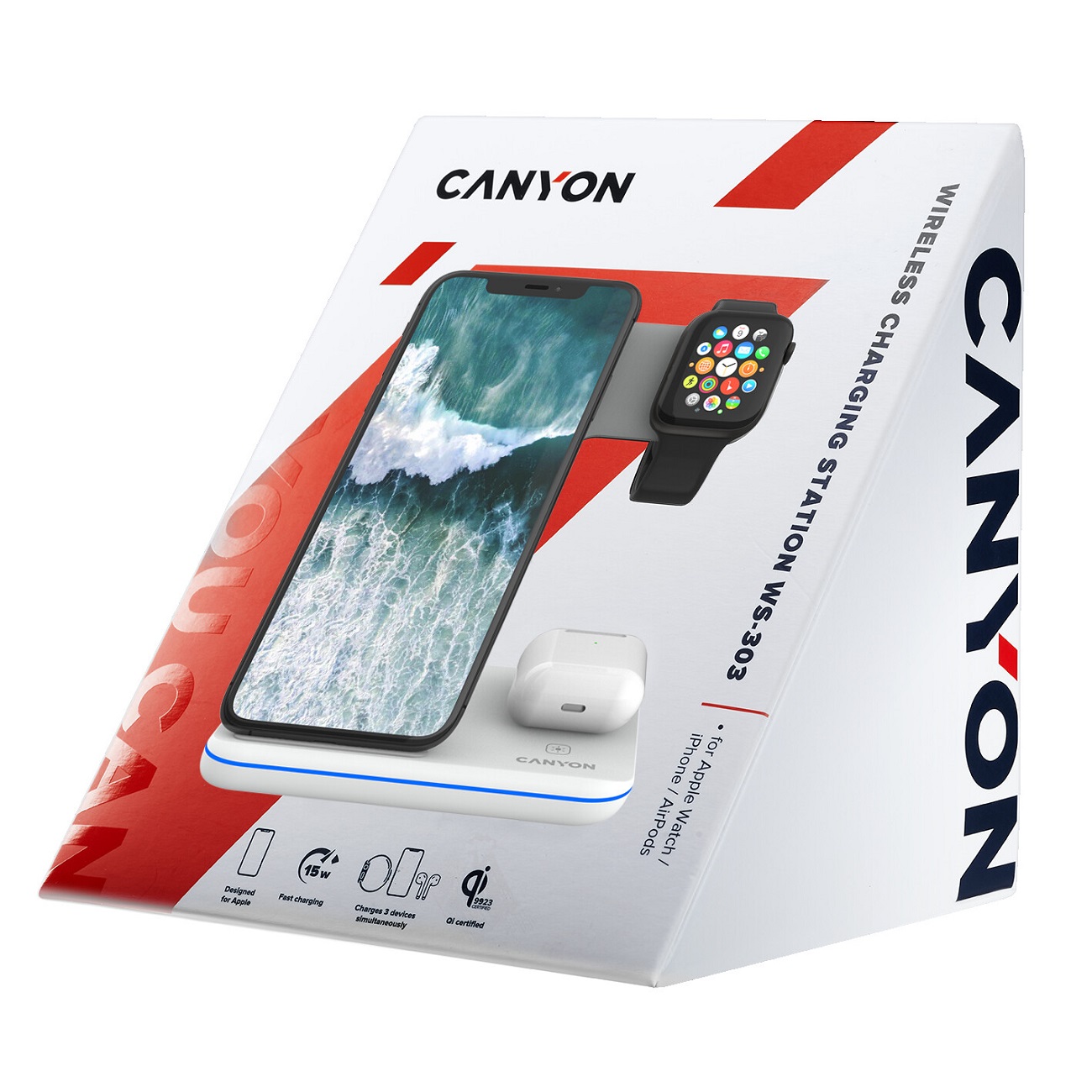 Купить Беспроводное зарядное устройство Canyon 3в1 с технологией Qi  CNS-WCS303W в каталоге интернет магазина М.Видео по выгодной цене с  доставкой, отзывы, фотографии - Москва