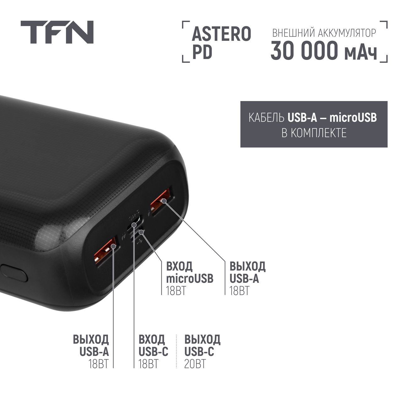 Купить Внешний аккумулятор TFN Astero 30i 30000 mAh Black в каталоге  интернет магазина М.Видео по выгодной цене с доставкой, отзывы, фотографии  - Москва