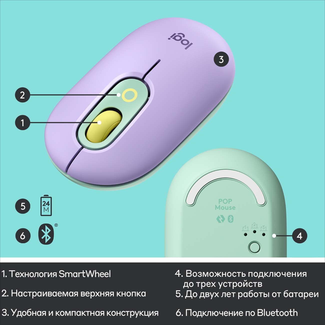 Купить Мышь беспроводная Logitech POP Mouse Daydream Mint (910-006547) в  каталоге интернет магазина М.Видео по выгодной цене с доставкой, отзывы,  фотографии - Москва