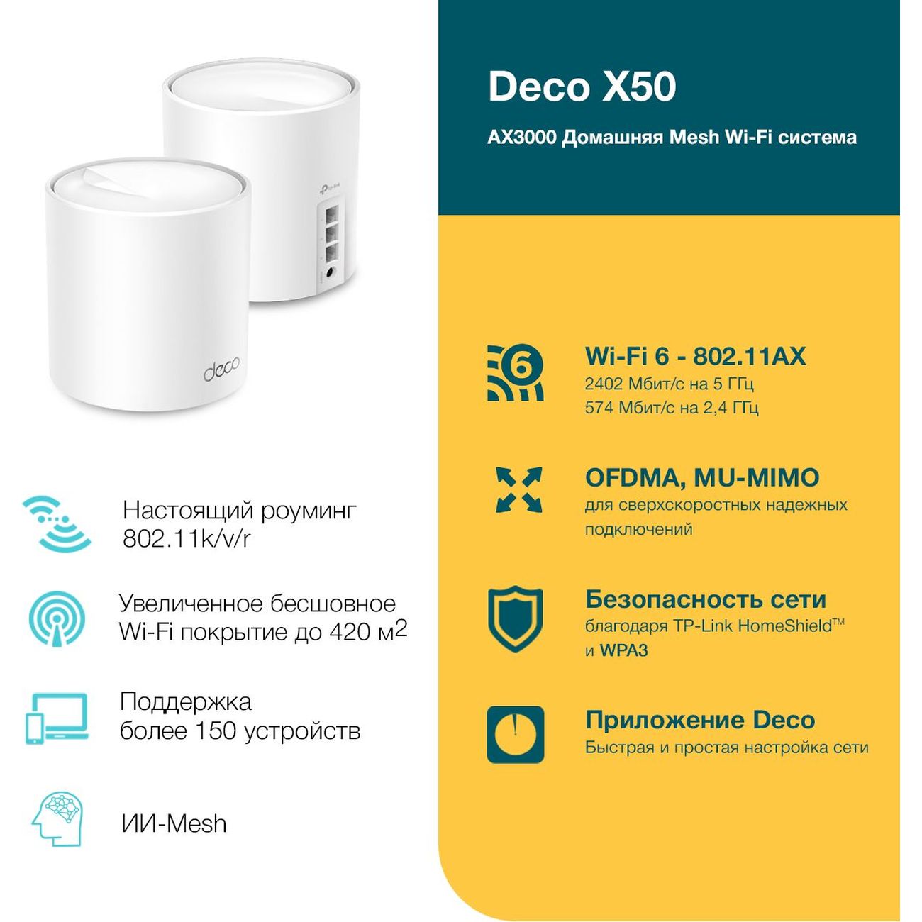 Купить MESH система TP-Link Deco X50(2-Pack) AX3000 в каталоге интернет  магазина М.Видео по выгодной цене с доставкой, отзывы, фотографии - Москва