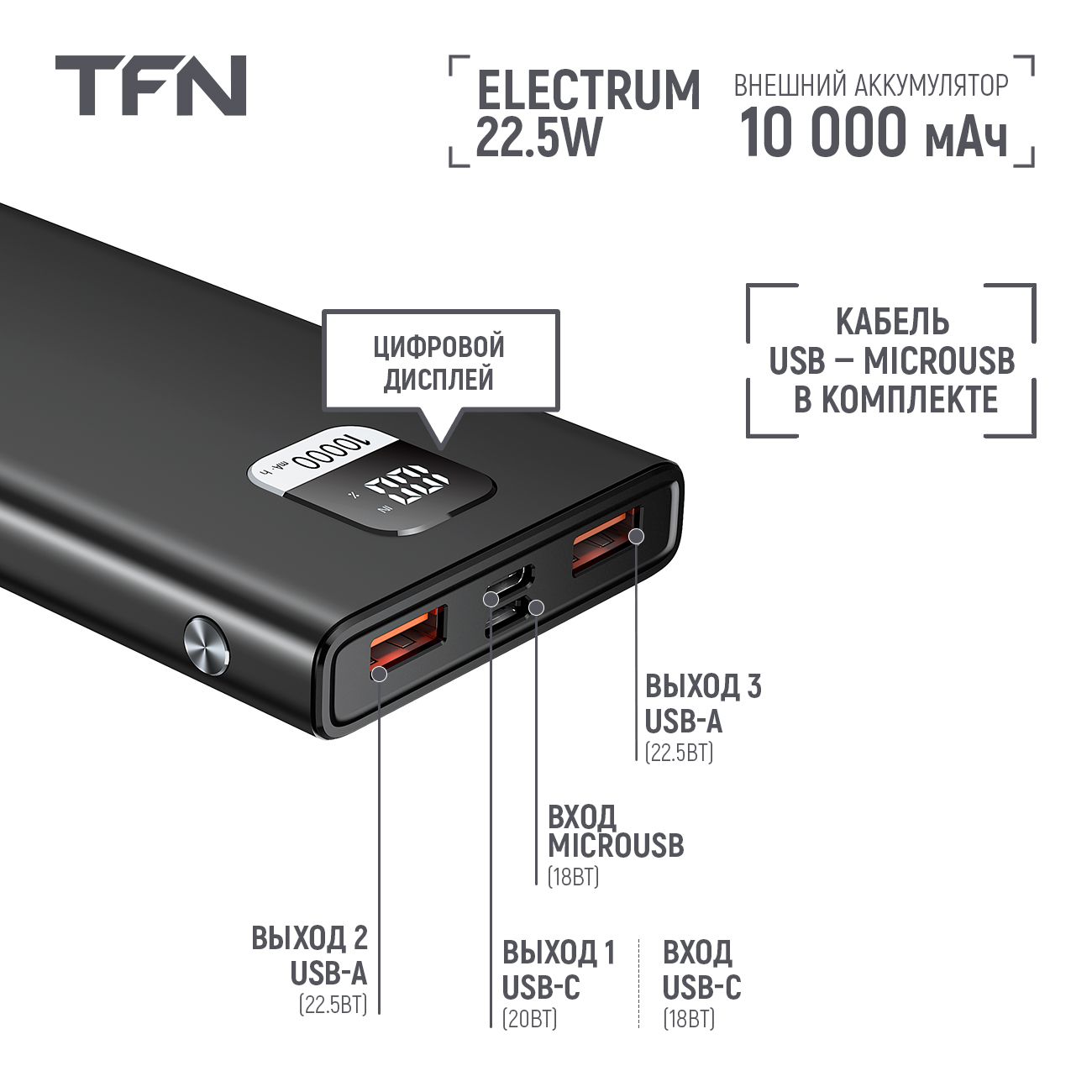 Внешний аккумулятор TFN Electrum 10 000 mAh Black (TFN-PB-294-BK)