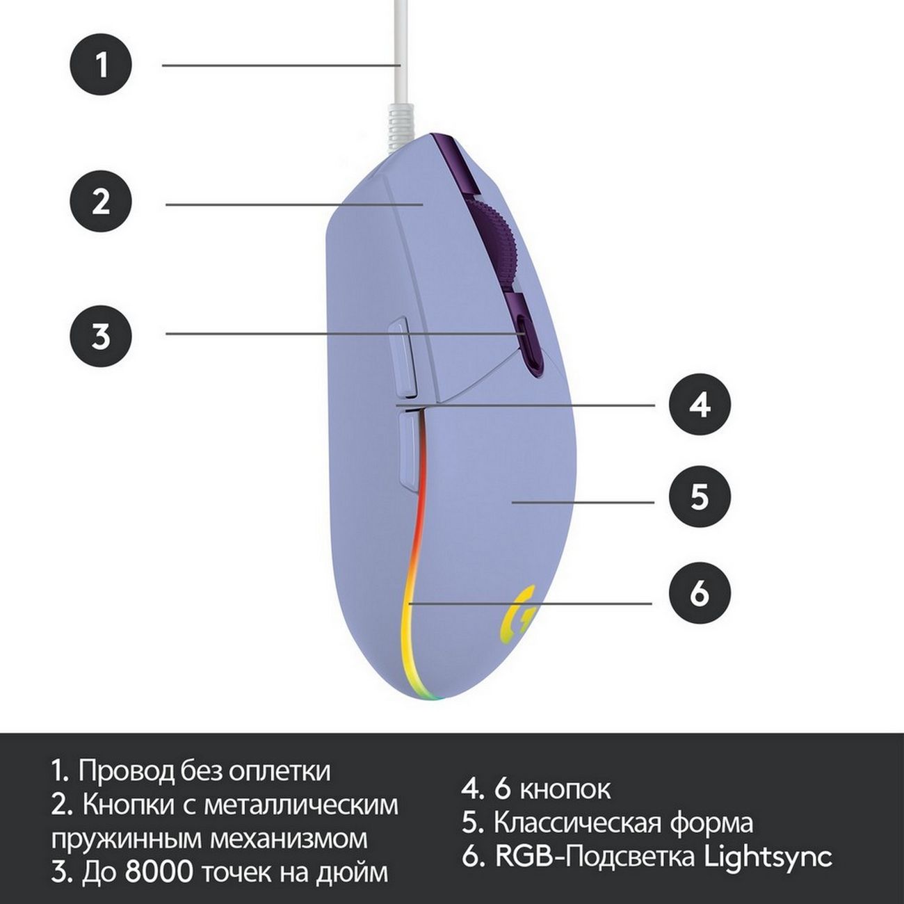 Купить Игровая мышь Logitech G102 LightSync Lilac в каталоге интернет  магазина М.Видео по выгодной цене с доставкой, отзывы, фотографии - Москва