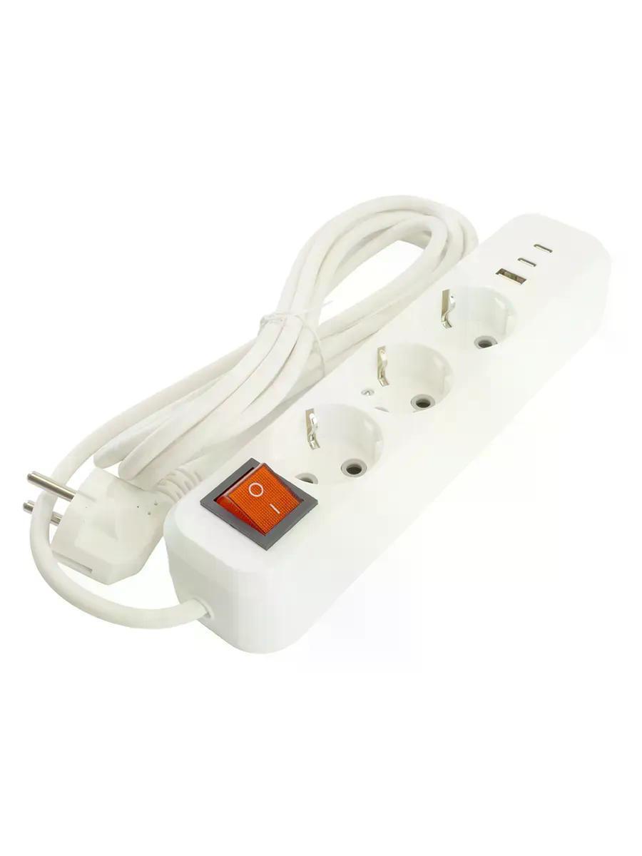 Изображение товара Удлинитель Edenberg с 3 розетками, переключателем и USB, 3 м