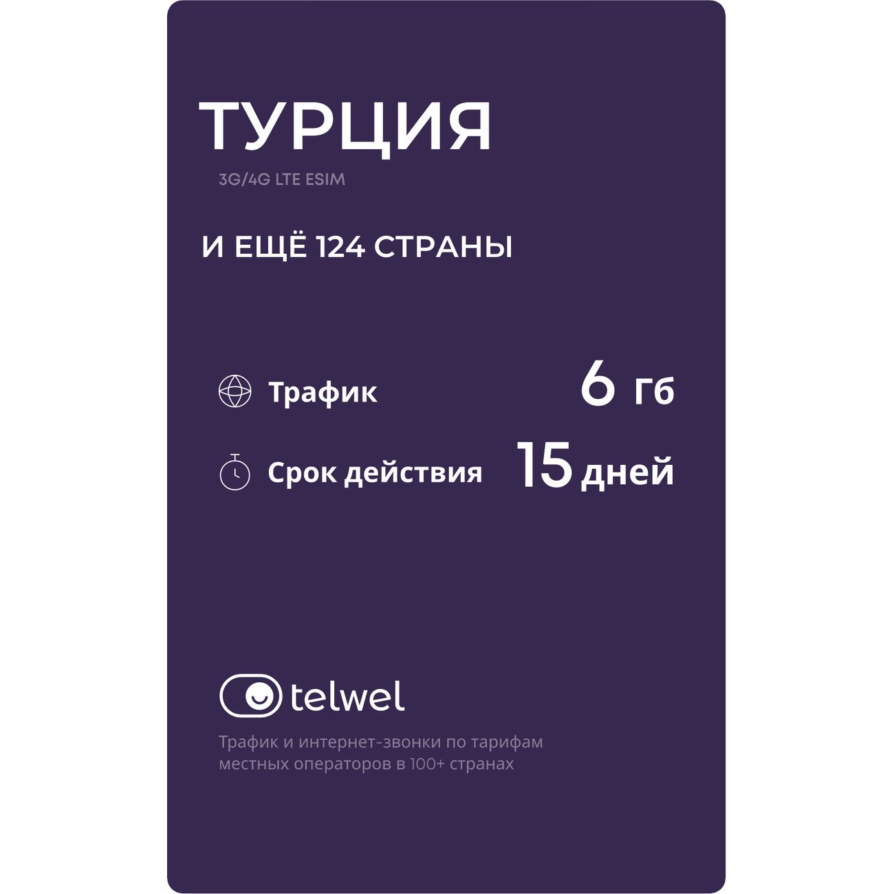 eSIM Telwel пакет Турция 6Гб 15 дней