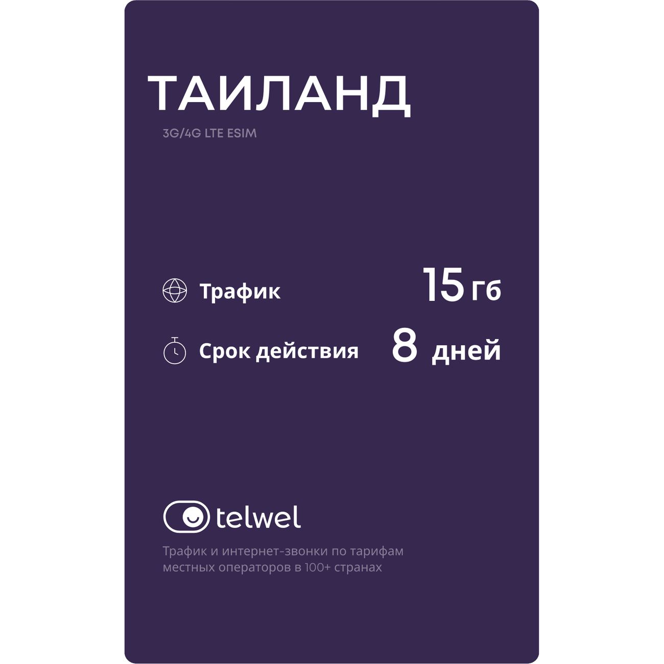 eSIM Telwel пакет Таиланд 15Гб 8 дней